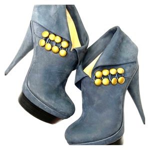 Rachel Zoe Navy Leather Bella Buck Booties